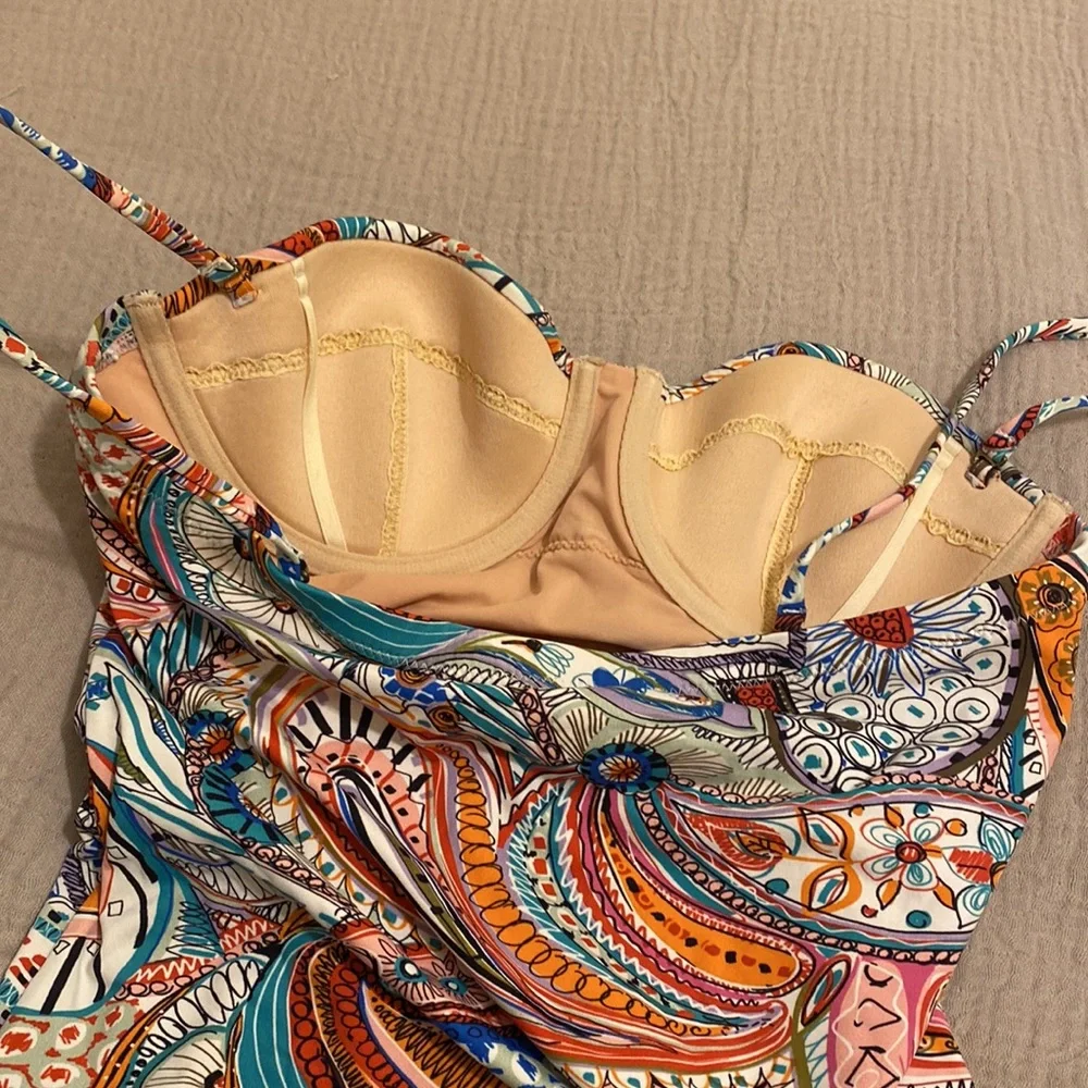 J. Crew Multicolor Paisley One-Piece with Nude Lining. Size 4
